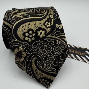 NEW DiBanGu Silk Necktie Men Gold Black Paisley Floral Luxury Tie Formal Wedding